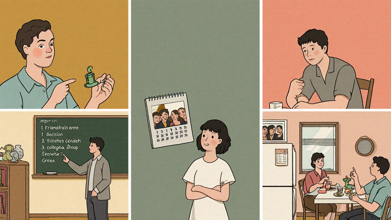 Montage of five scenes depicting parental information sharing, listening, joint decisions, monitoring, and modeling respect.