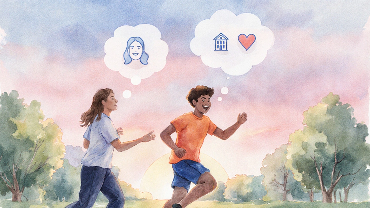 Teen participating in sports with coach, surrounded by subtle symbols of support.