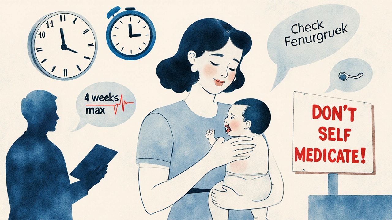 Woman breastfeeding with safety reminders floating nearby, doctor warning in shadow