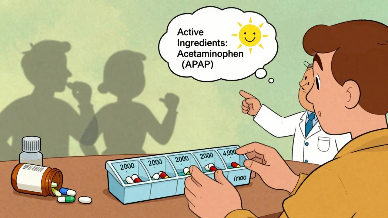 A person organizing pills safely with a pharmacist guiding them to read labels carefully.