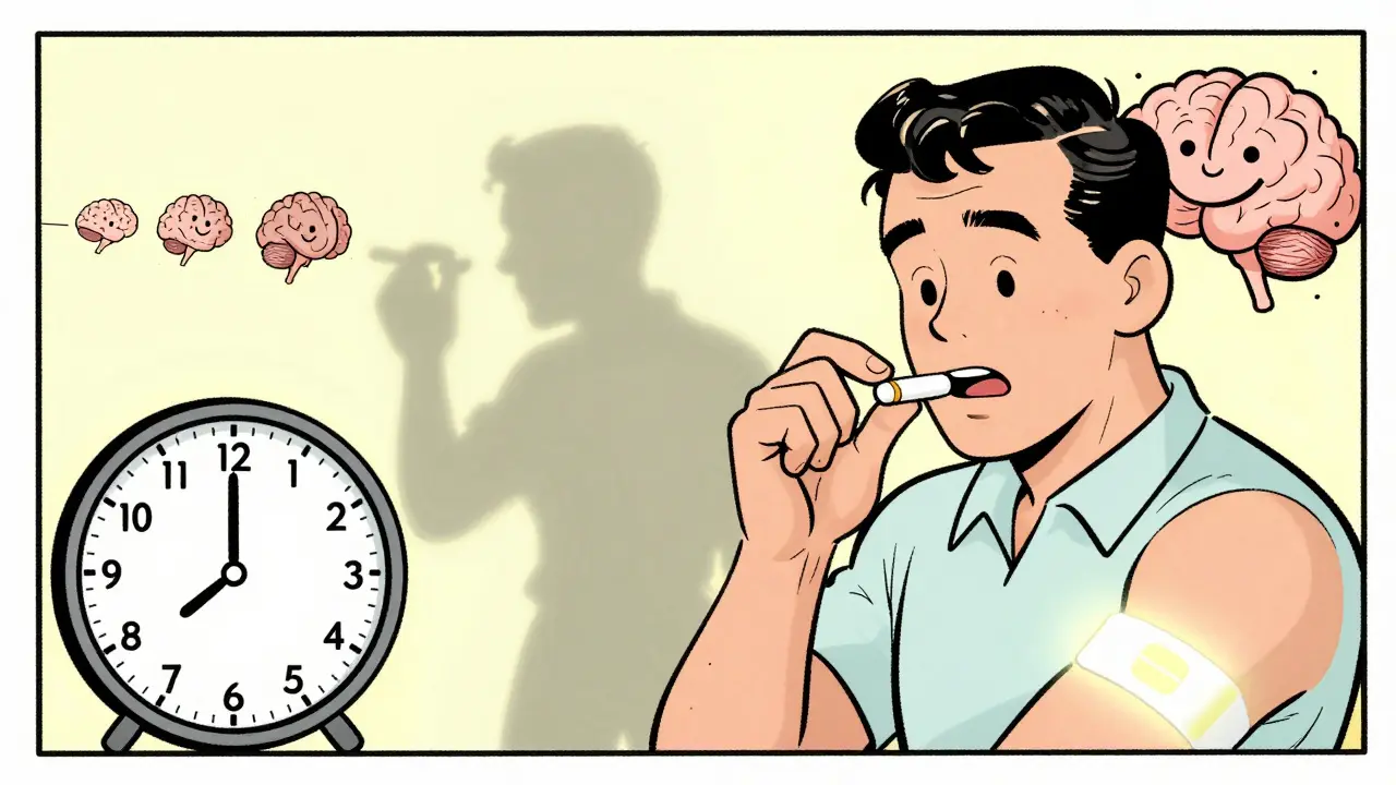 Man taking bupropion before quitting smoking, cravings fading away