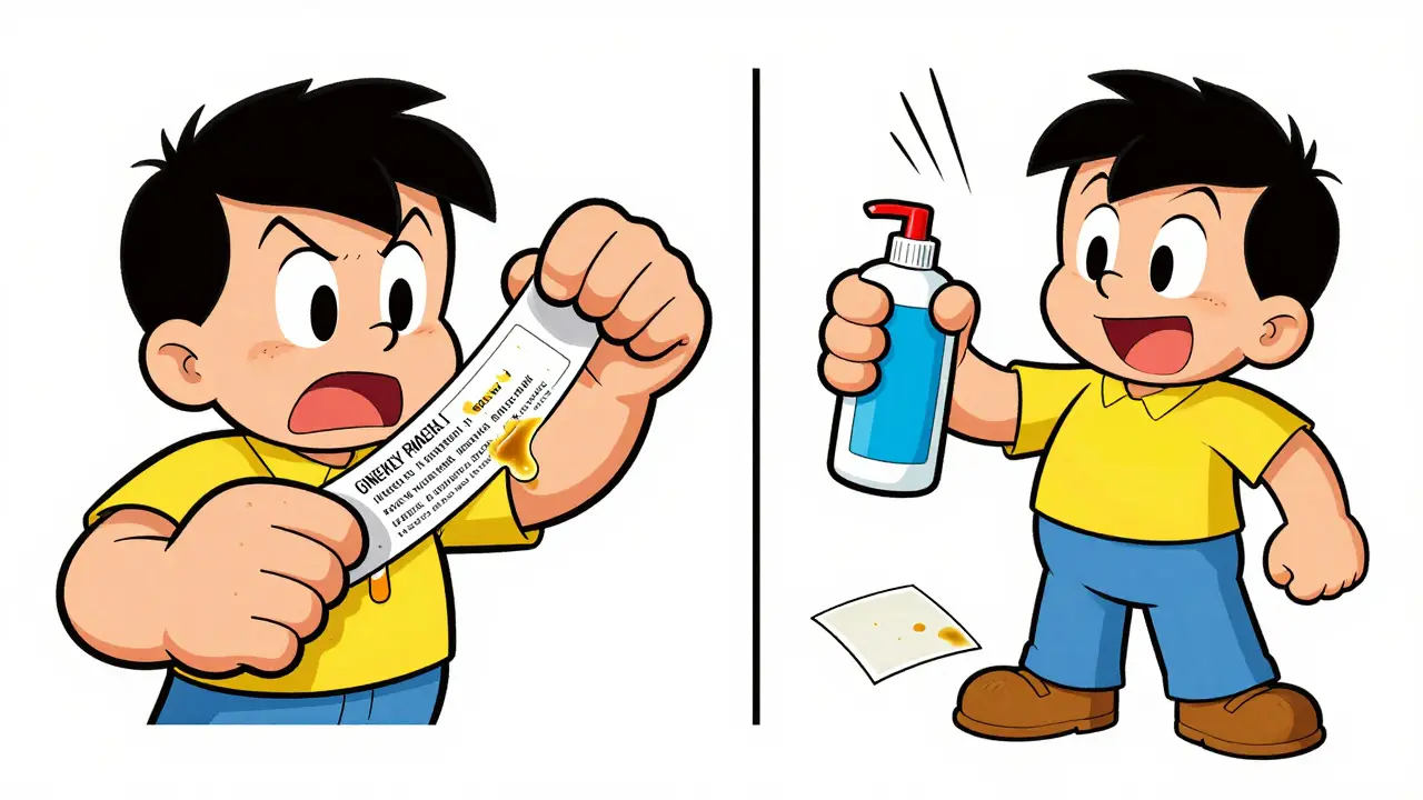 Illustration comparing manual peeling versus chemical solvent label removal