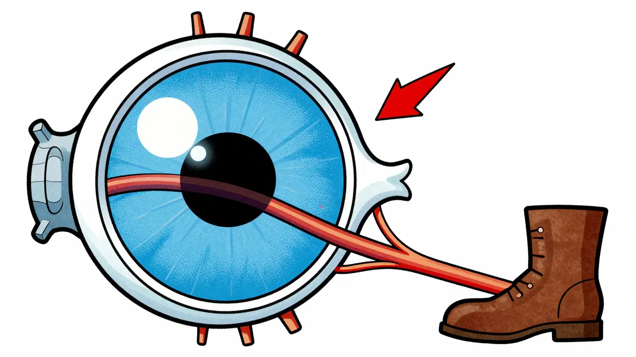 Diagram of eye pressure compressing optic nerve
