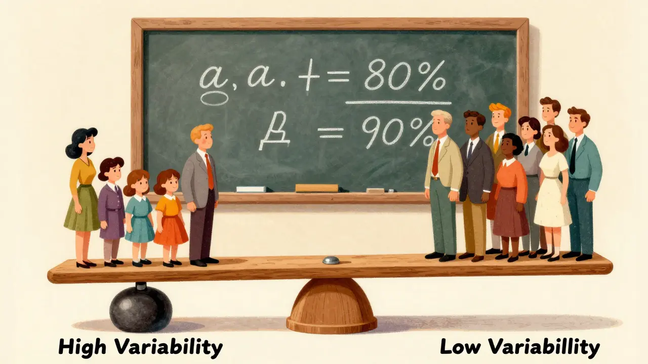 Vintage illustration balancing sample size and variability