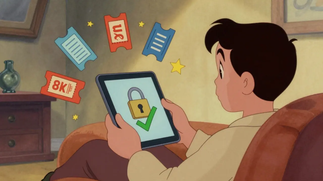 Person safely buying medicine online with secure icons