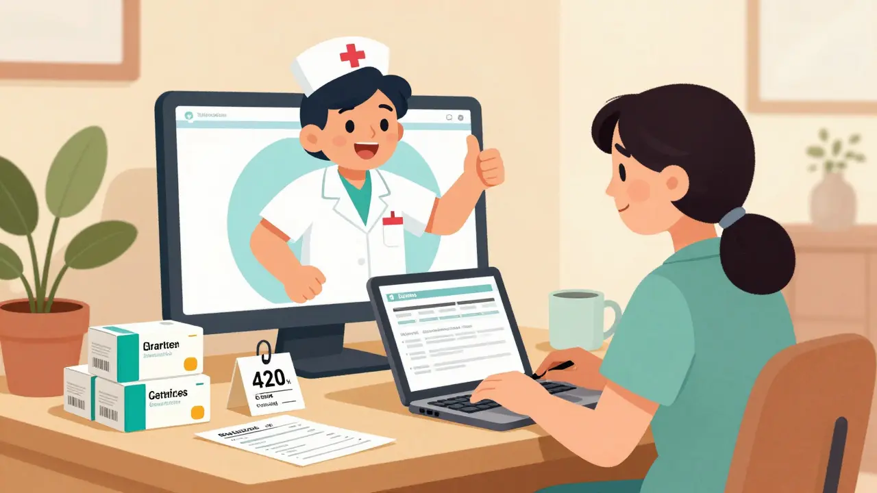 Vintage illustration of patient getting prescription via online consultation