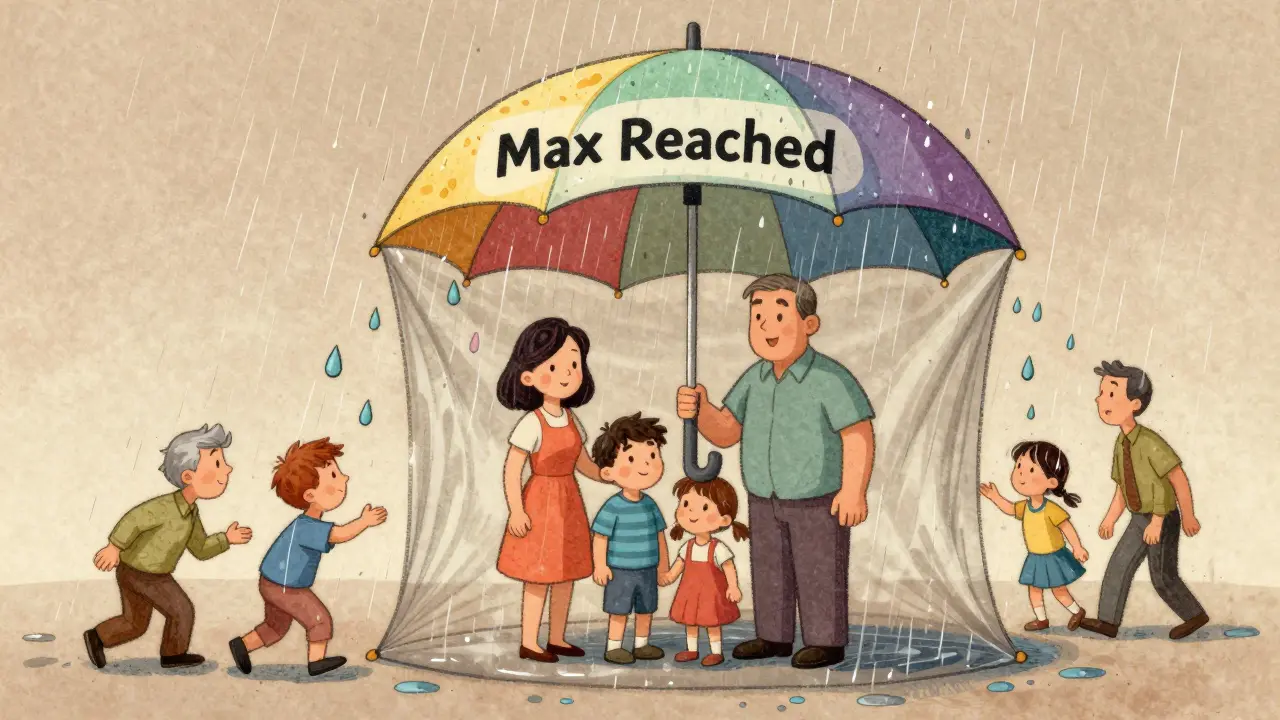Family protected by shield from medical bill raindrops