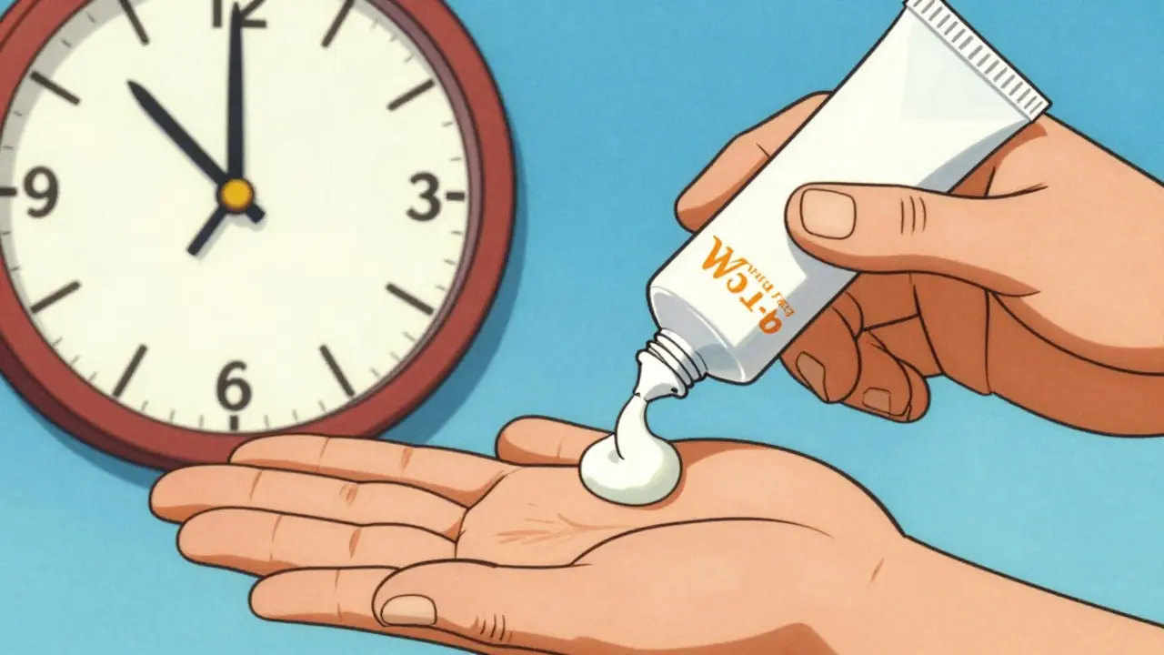 Retro cartoon showing proper sunscreen amount and reapplication timing