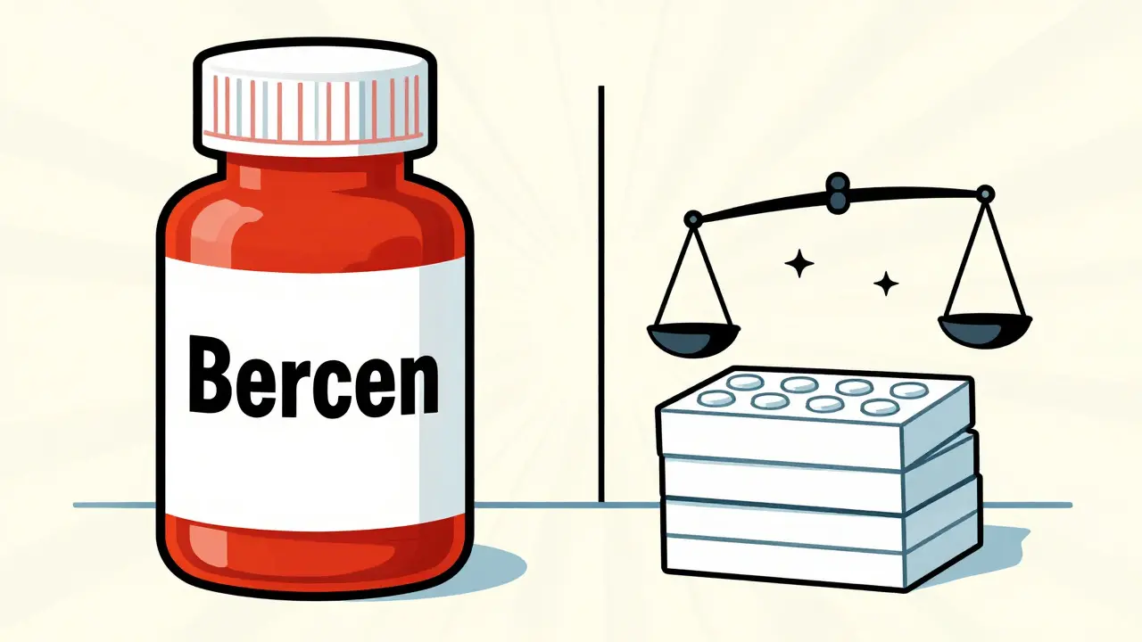 Comparison of expensive brand pills versus cheap generic boxes in retro art